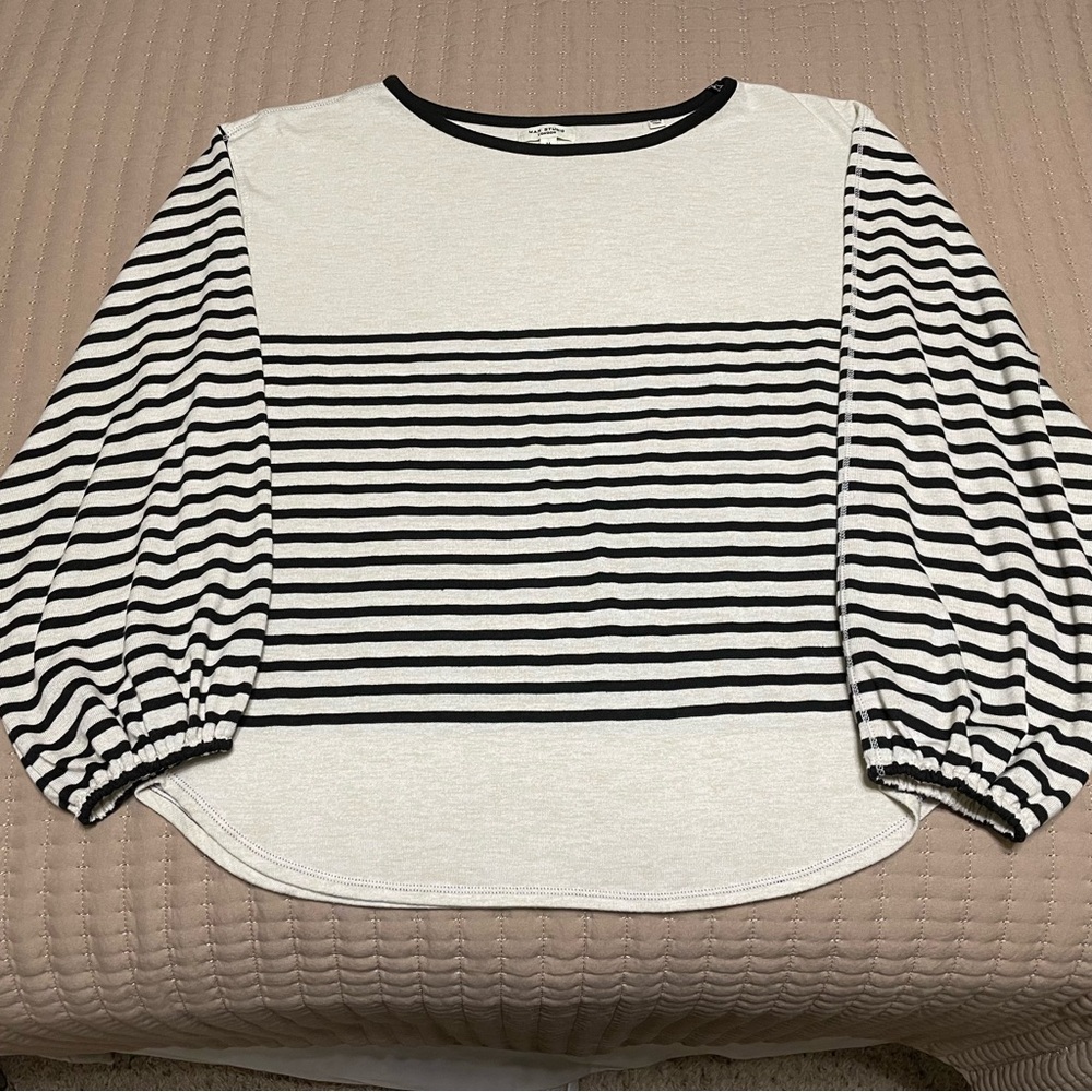 Max Studio Striped Cinched Sleeve Shirt